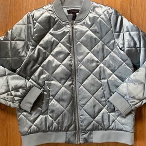 Grey/Blue Puffer/Bomber Zip-Up Jacket